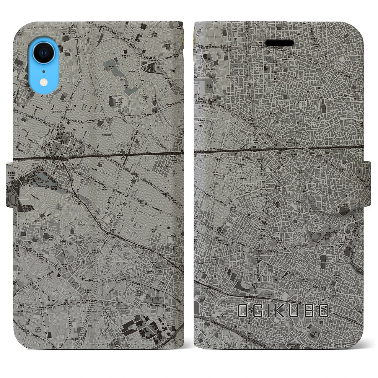 【荻窪(東京都)】地図柄iPhoneケース(手帳タイプ)モノトーン・iPhone XR 用