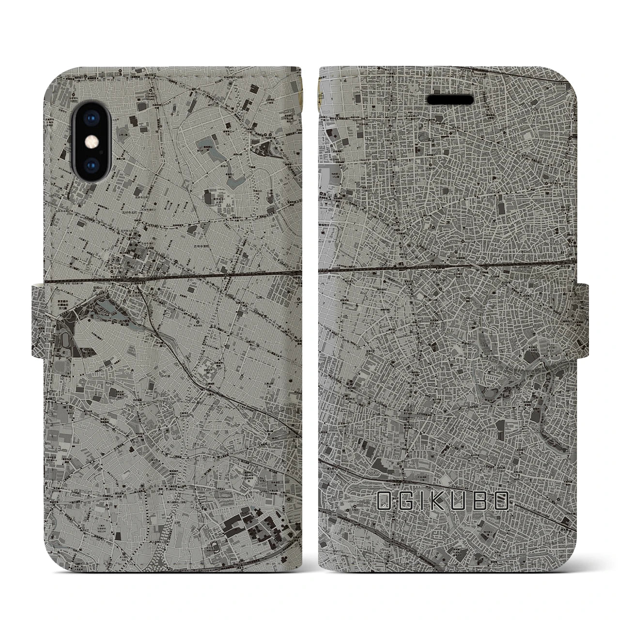 【荻窪(東京都)】地図柄iPhoneケース(手帳タイプ)モノトーン・iPhone XS / X 用