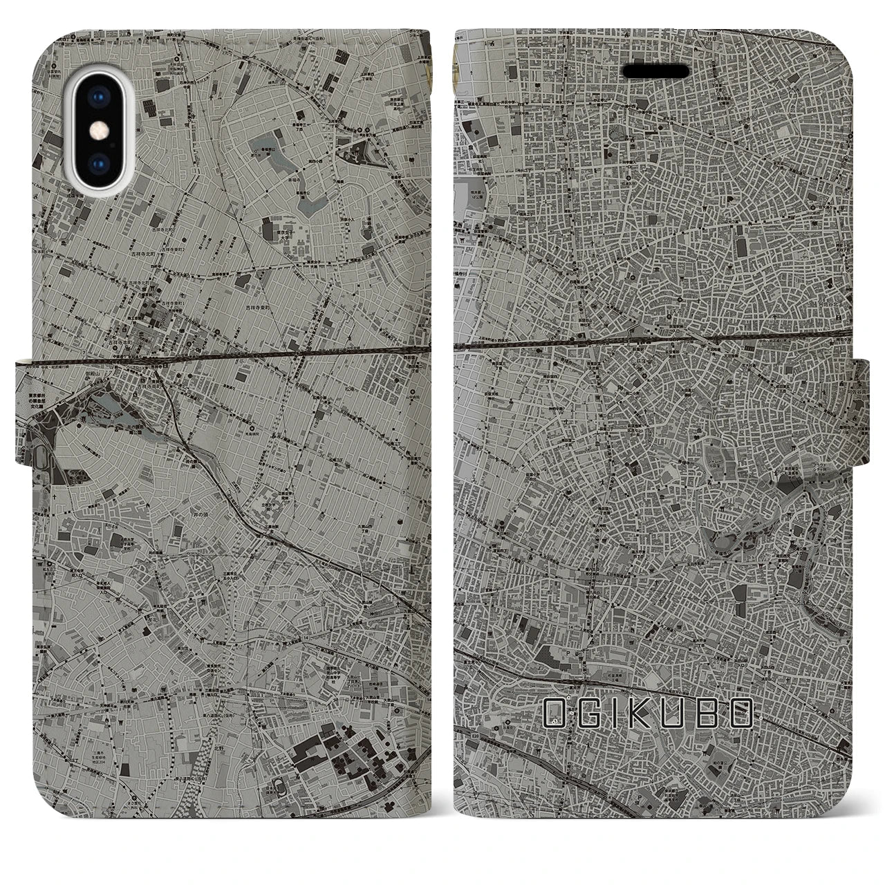 【荻窪(東京都)】地図柄iPhoneケース(手帳タイプ)モノトーン・iPhone XS Max 用