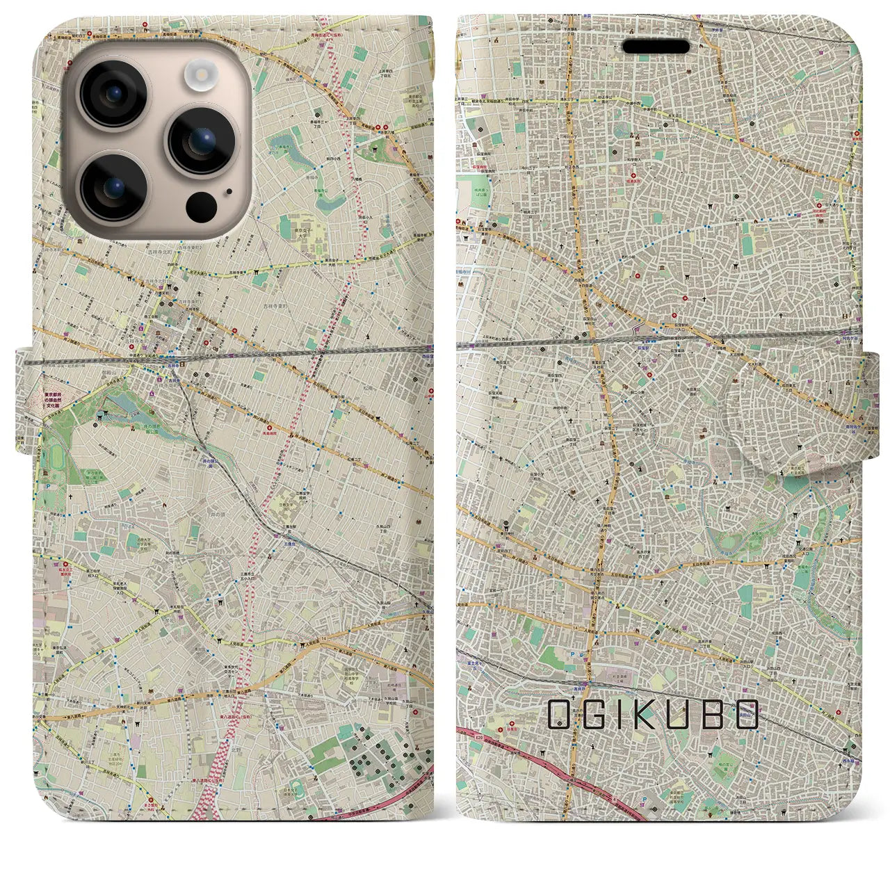 【荻窪(東京都)】地図柄iPhoneケース(手帳タイプ)ナチュラル・iPhone 16 Plus 用