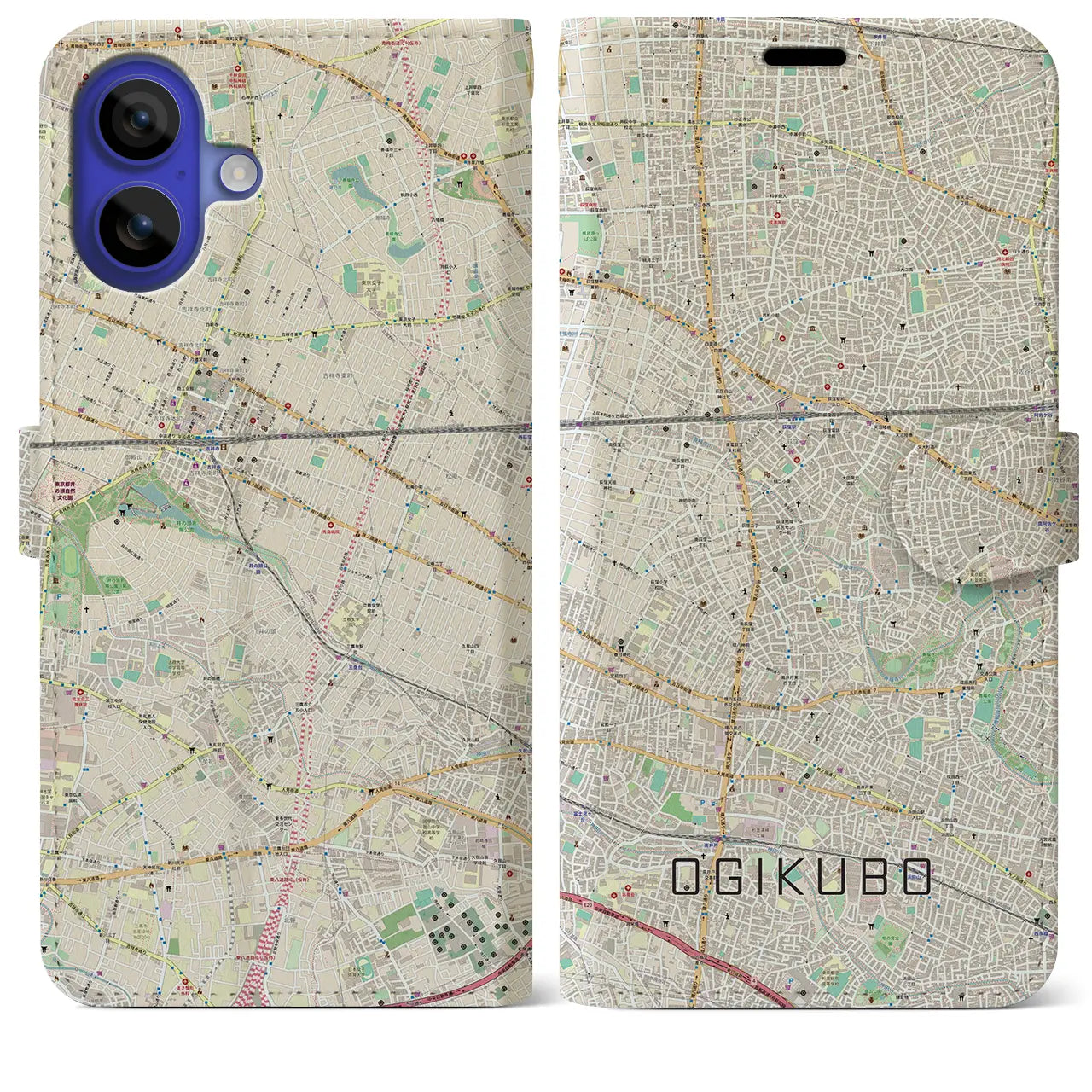 【荻窪(東京都)】地図柄iPhoneケース(手帳タイプ)ナチュラル・iPhone 16 Pro Max 用