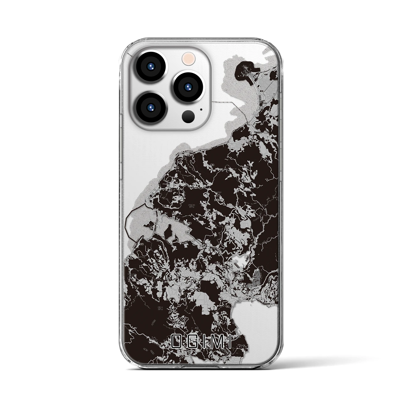 【大宜味(沖縄県)】地図柄iPhoneケース(クリアタイプ)モノトーン・iPhone 13 Pro 用