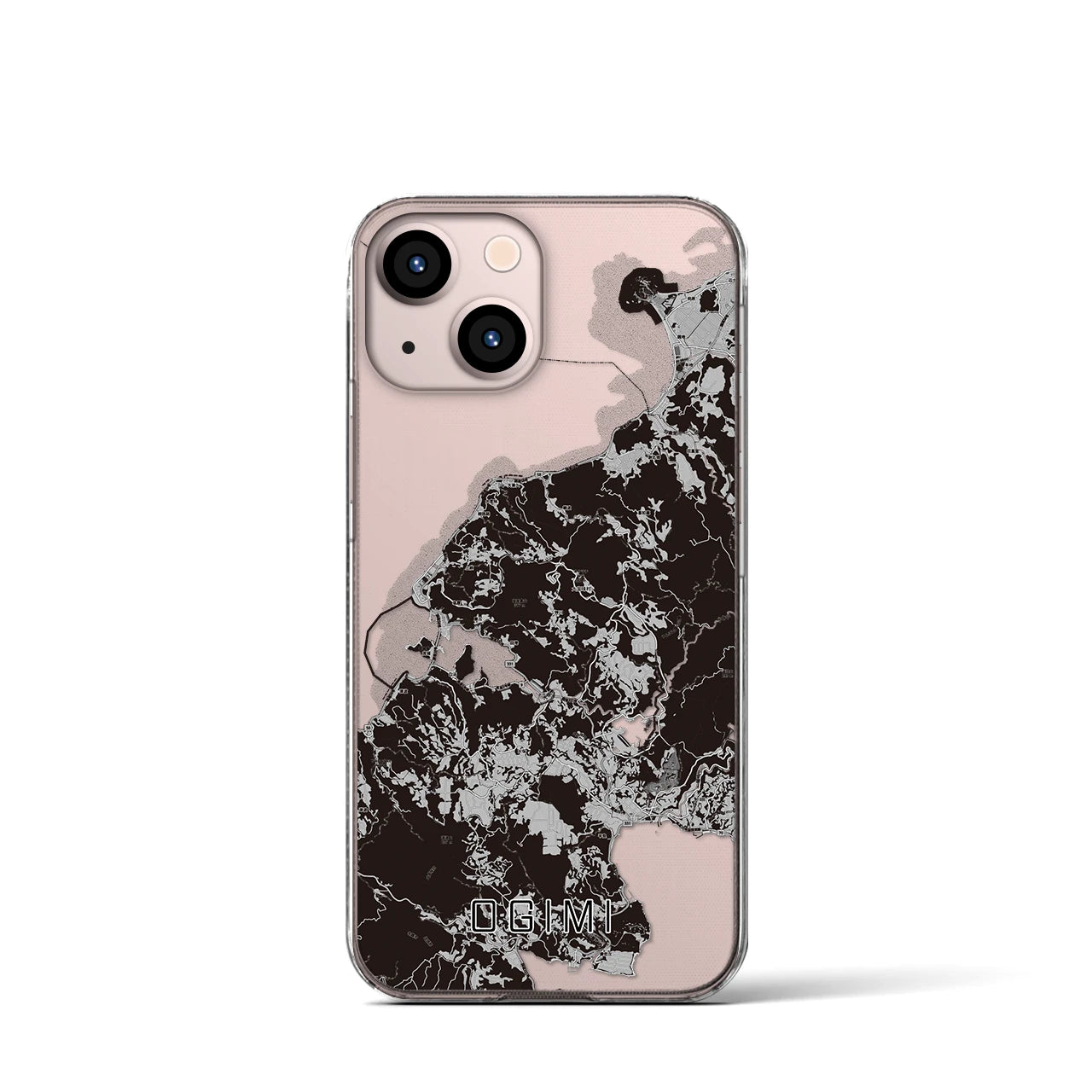 【大宜味(沖縄県)】地図柄iPhoneケース(クリアタイプ)モノトーン・iPhone 13 mini 用