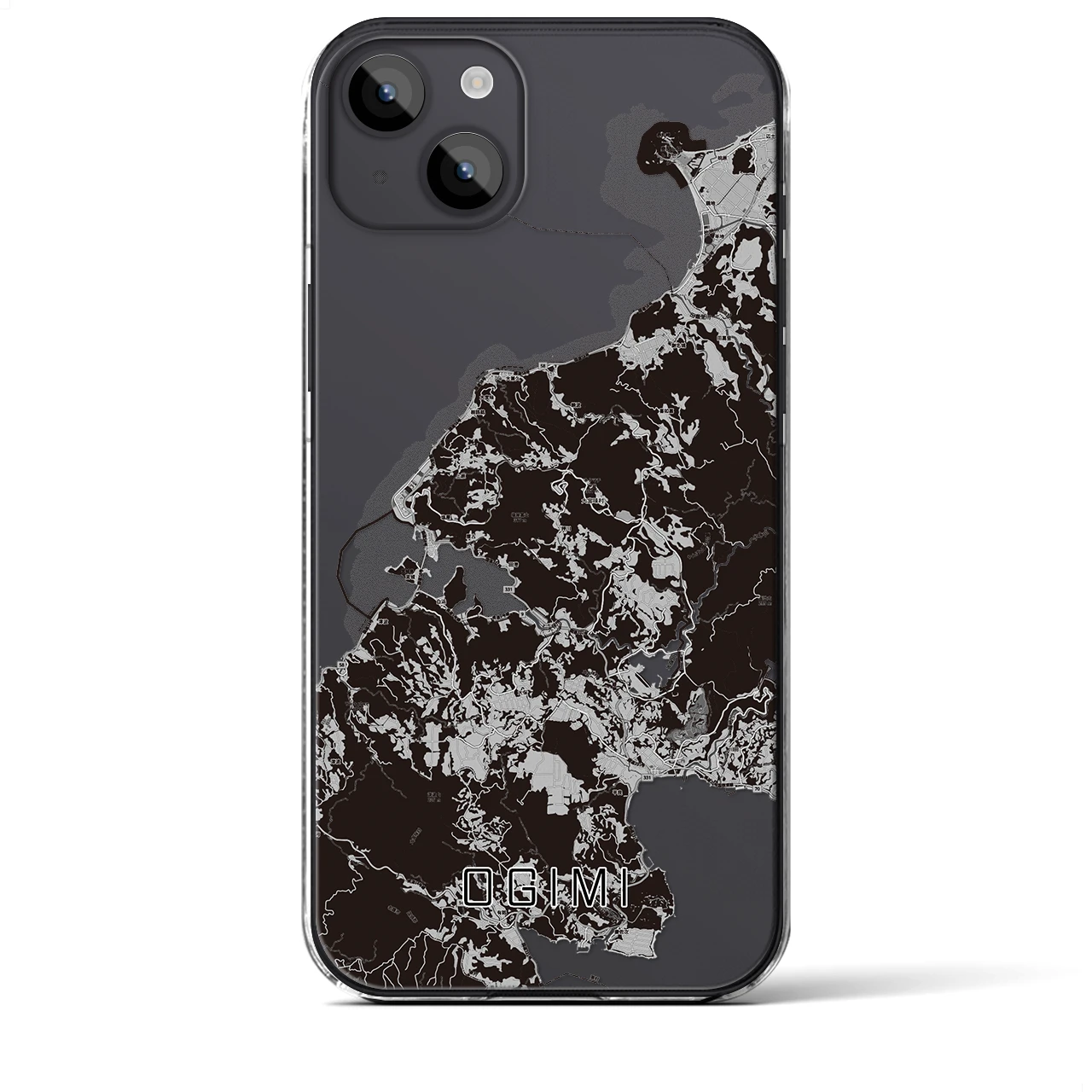 【大宜味(沖縄県)】地図柄iPhoneケース(クリアタイプ)モノトーン・iPhone 14 Plus 用