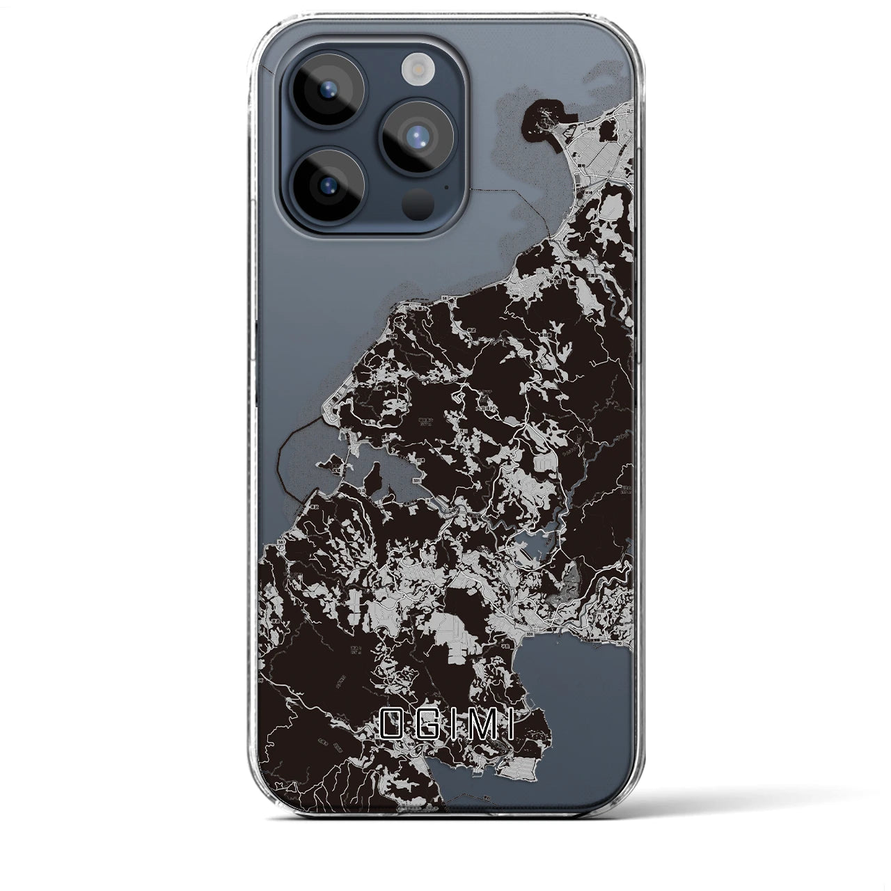 【大宜味(沖縄県)】地図柄iPhoneケース(クリアタイプ)モノトーン・iPhone 15 Pro Max 用