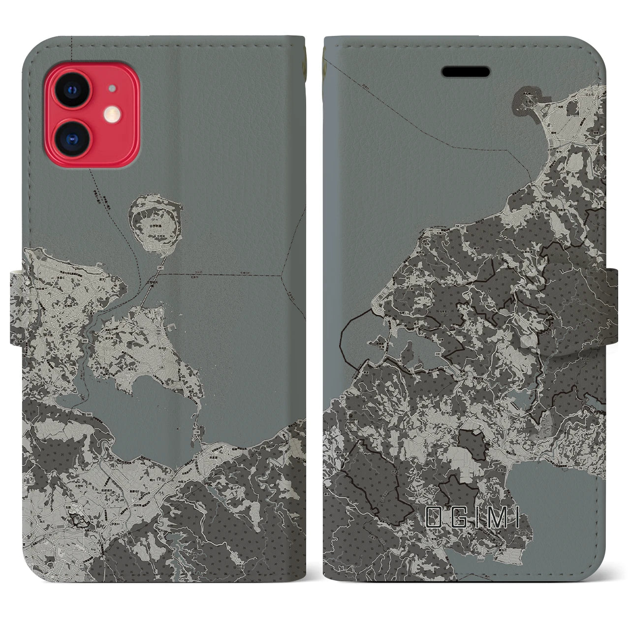 【大宜味(沖縄県)】地図柄iPhoneケース(手帳タイプ)モノトーン・iPhone 11 用