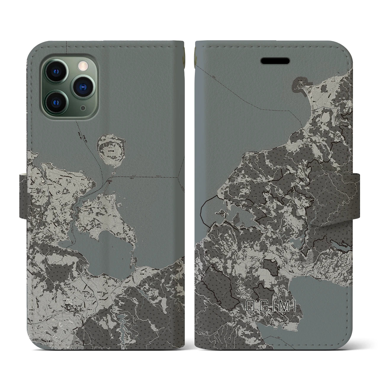 【大宜味(沖縄県)】地図柄iPhoneケース(手帳タイプ)モノトーン・iPhone 11 Pro 用