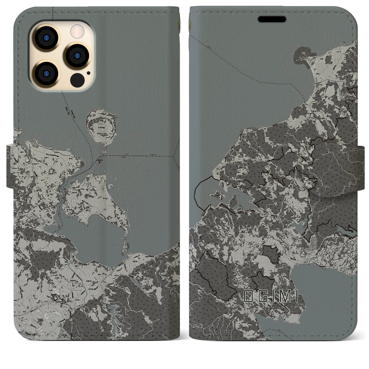 【大宜味(沖縄県)】地図柄iPhoneケース(手帳タイプ)モノトーン・iPhone 12 Pro Max 用