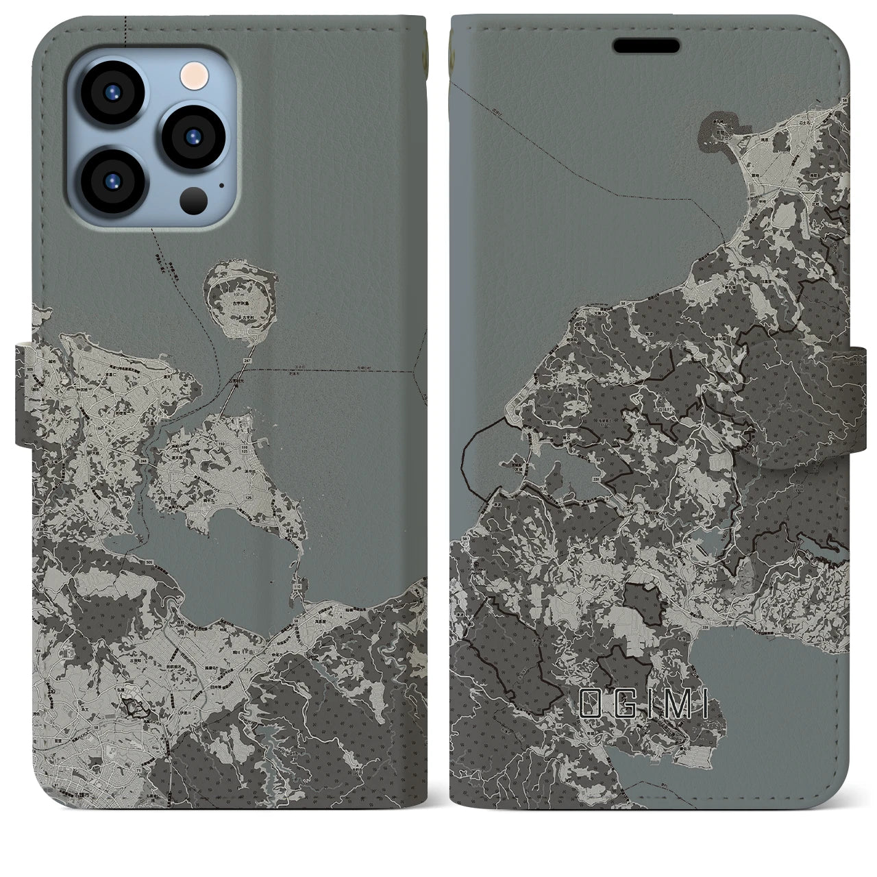 【大宜味(沖縄県)】地図柄iPhoneケース(手帳タイプ)モノトーン・iPhone 13 Pro Max 用