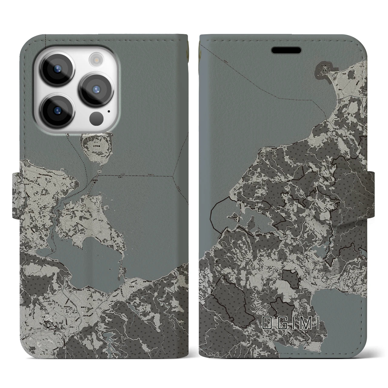 【大宜味(沖縄県)】地図柄iPhoneケース(手帳タイプ)モノトーン・iPhone 14 Pro 用