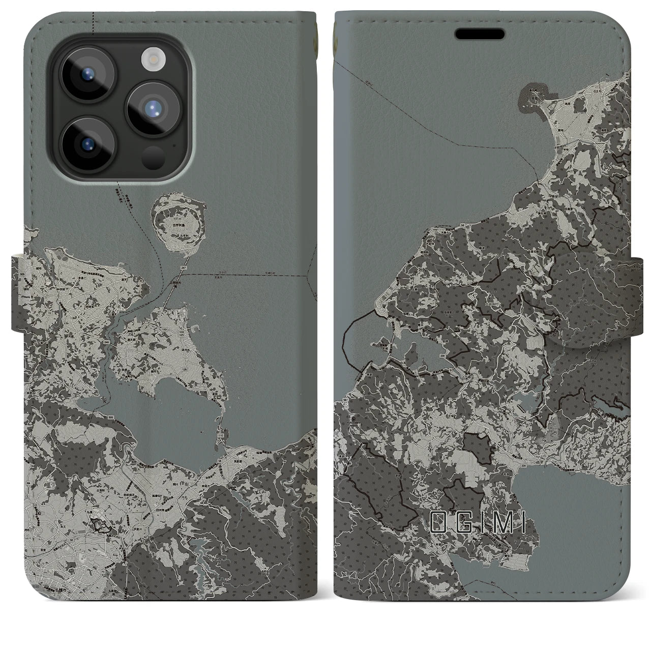 【大宜味(沖縄県)】地図柄iPhoneケース(手帳タイプ)モノトーン・iPhone 15 Pro Max 用