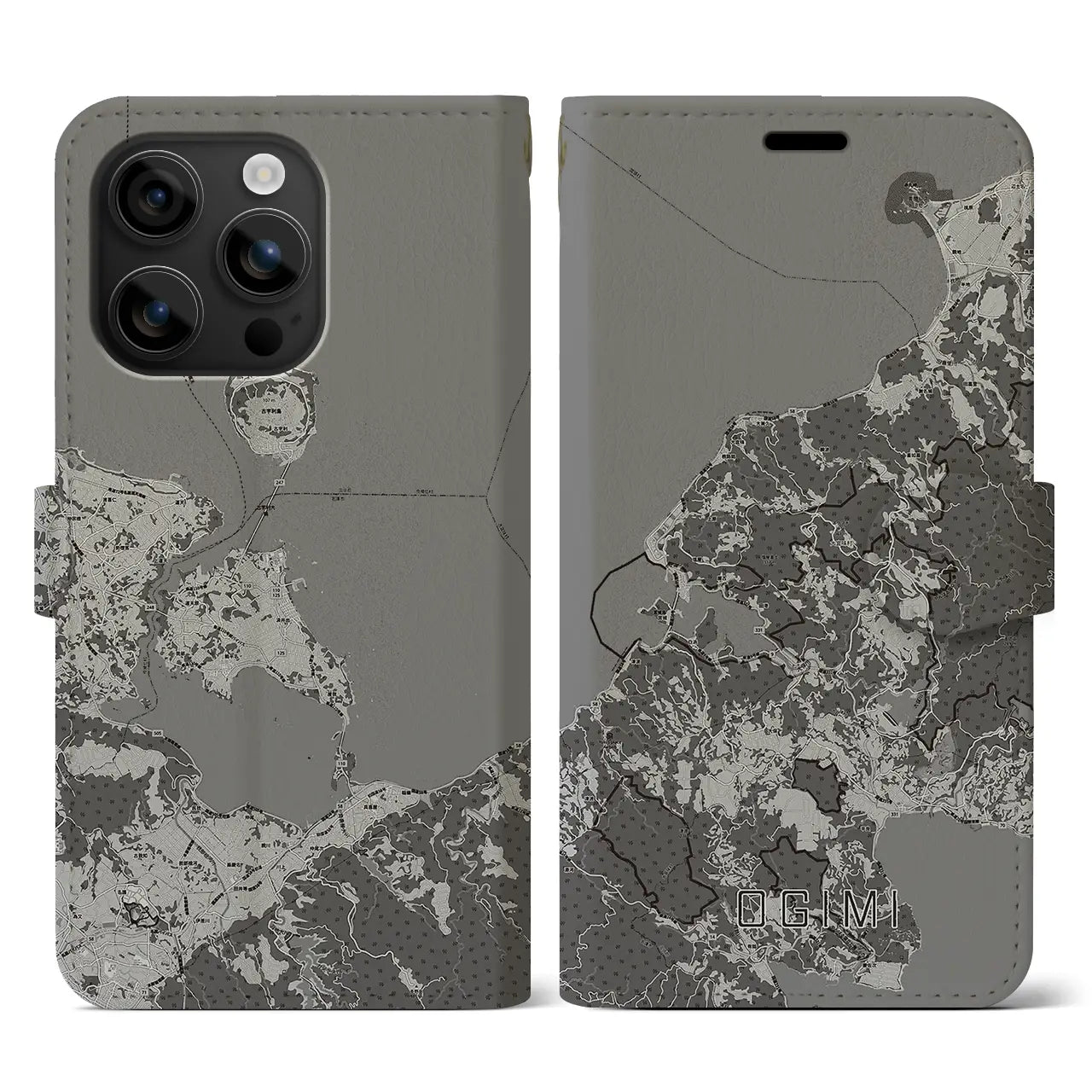 【大宜味(沖縄県)】地図柄iPhoneケース(手帳タイプ)モノトーン・iPhone 16 用