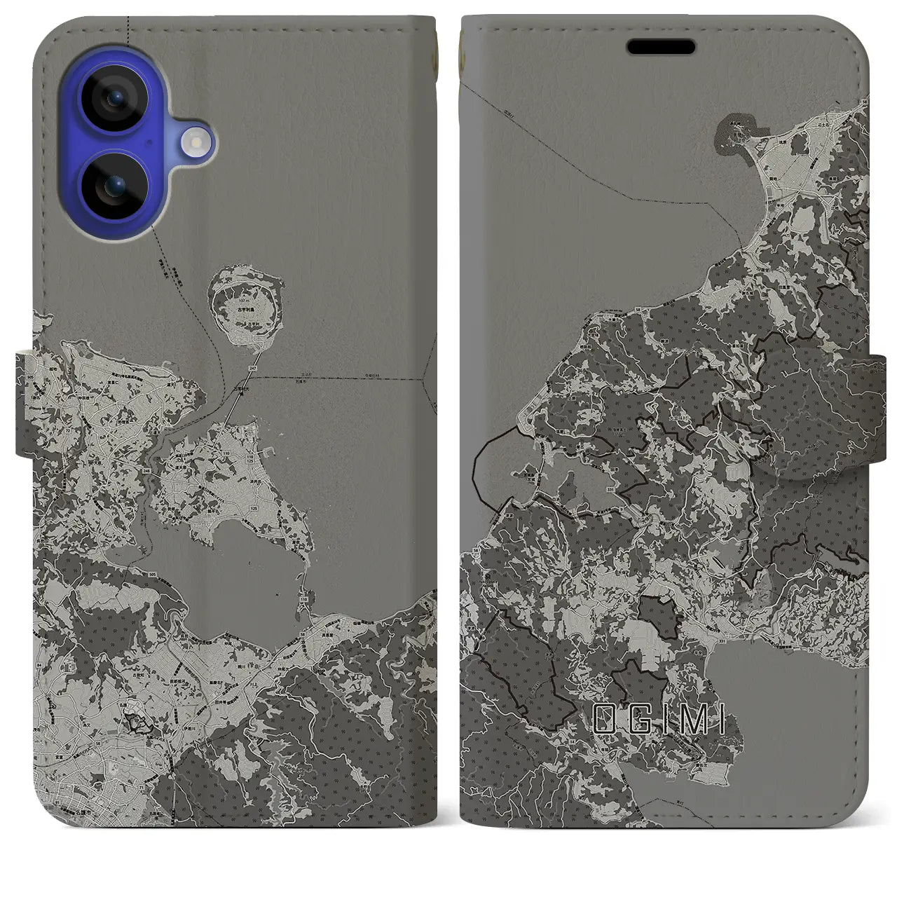 【大宜味(沖縄県)】地図柄iPhoneケース(手帳タイプ)モノトーン・iPhone 16 Pro Max 用