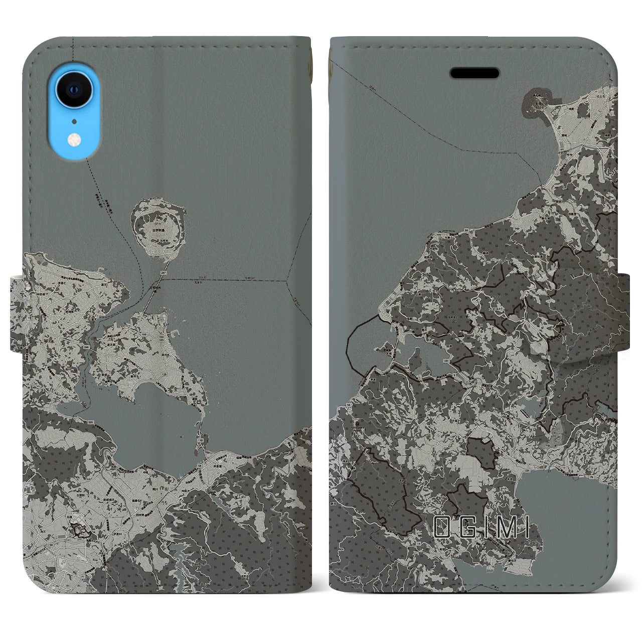 【大宜味(沖縄県)】地図柄iPhoneケース(手帳タイプ)モノトーン・iPhone XR 用