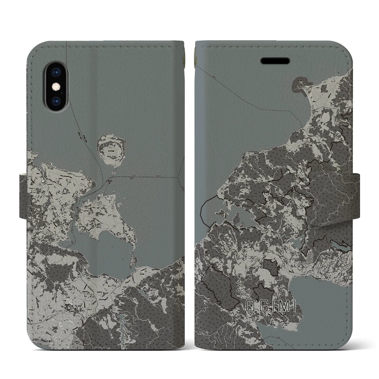 【大宜味(沖縄県)】地図柄iPhoneケース(手帳タイプ)モノトーン・iPhone XS / X 用