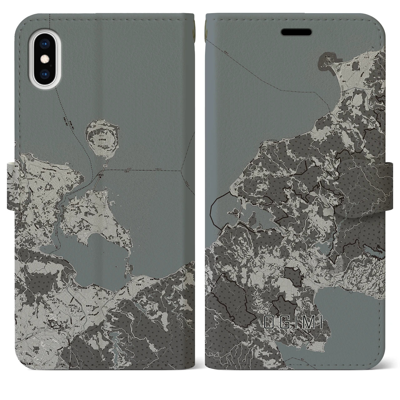 【大宜味(沖縄県)】地図柄iPhoneケース(手帳タイプ)モノトーン・iPhone XS Max 用