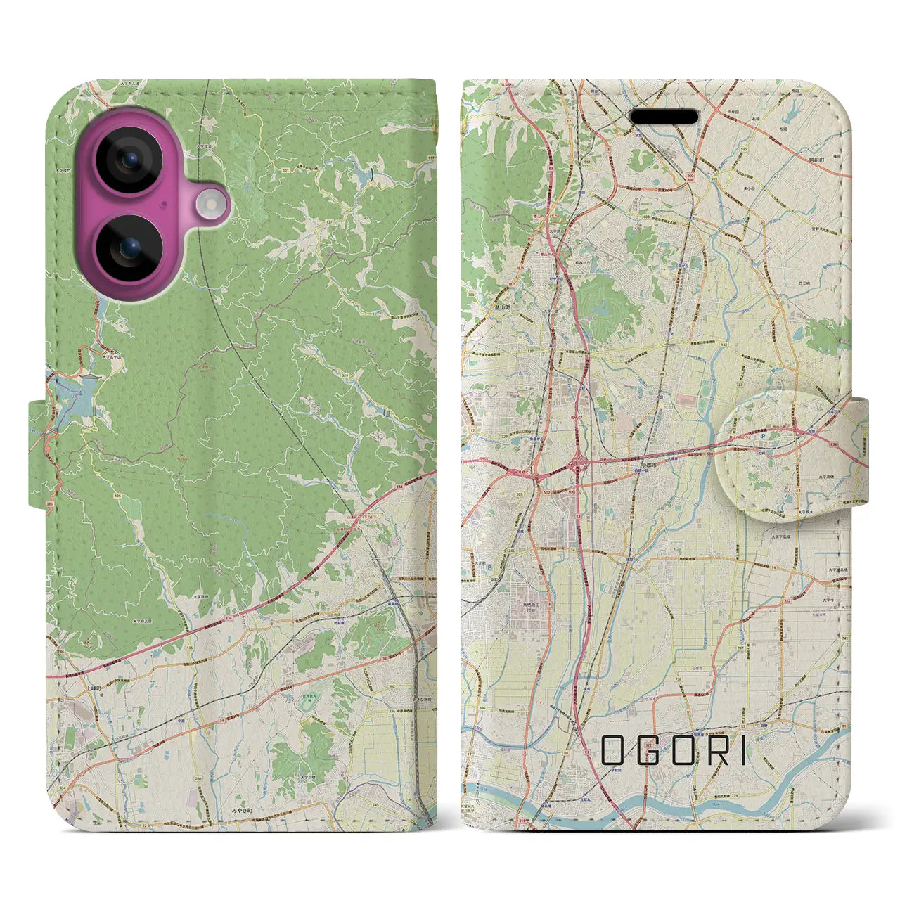 【小郡(福岡県)】地図柄iPhoneケース(手帳タイプ)ナチュラル・iPhone 16 Pro 用