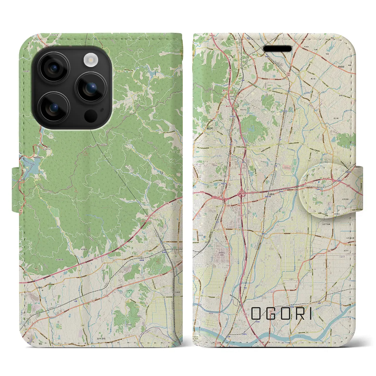 【小郡(福岡県)】地図柄iPhoneケース(手帳タイプ)ナチュラル・iPhone 16 用