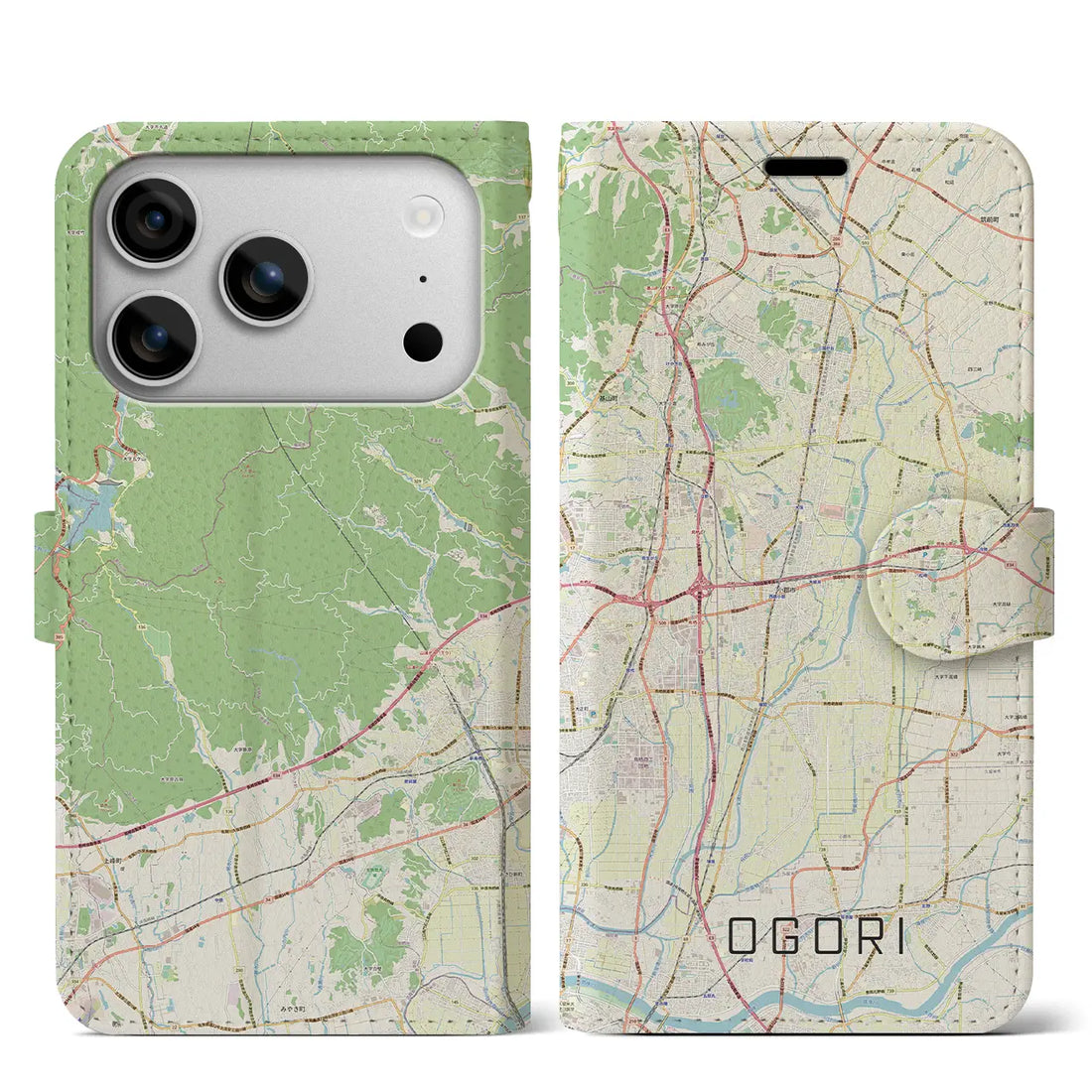 【小郡(福岡県)】地図柄iPhoneケース(手帳タイプ)ナチュラル・iPhone 17 Pro Max 用