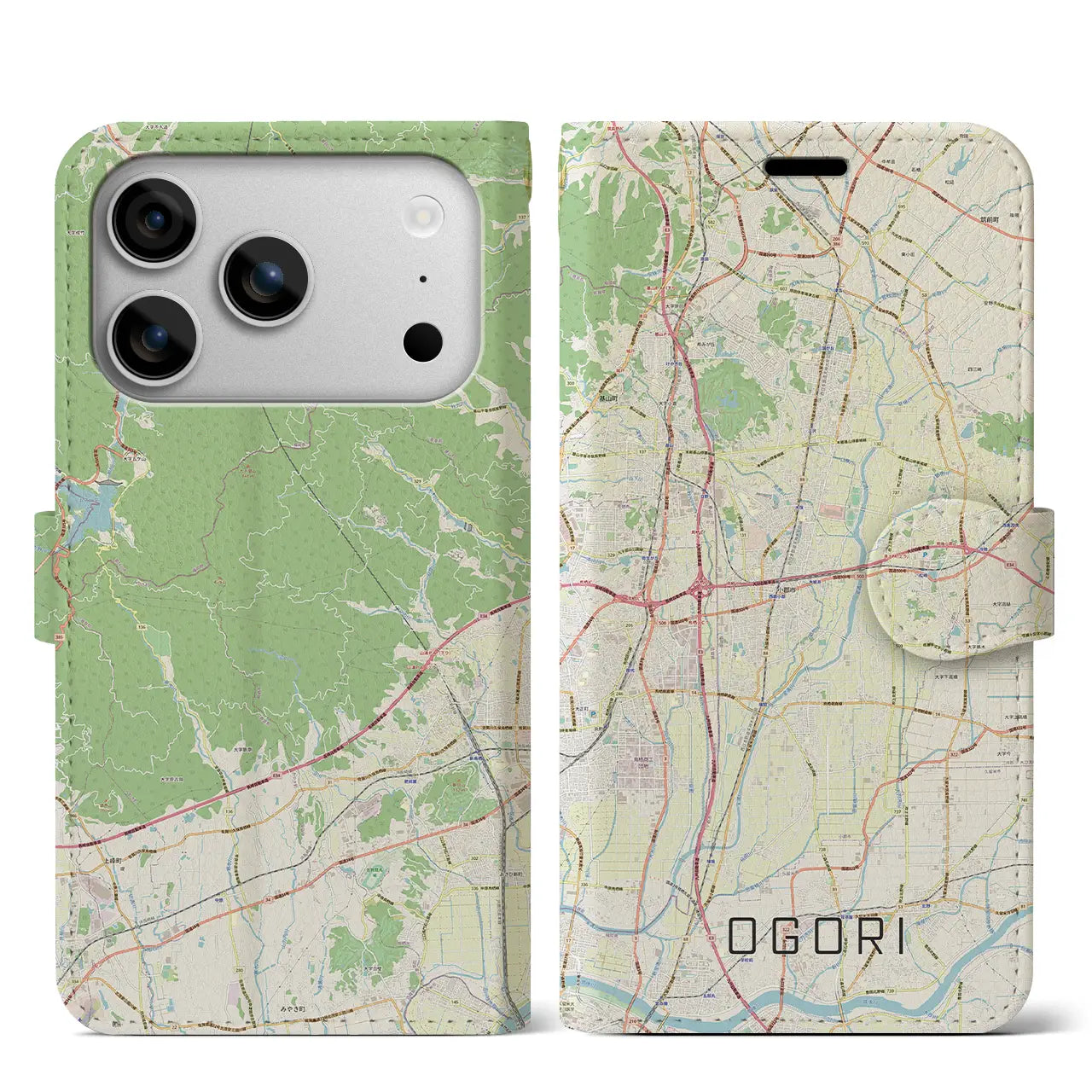 【小郡(福岡県)】地図柄iPhoneケース(手帳タイプ)ナチュラル・iPhone 17 Pro Max 用