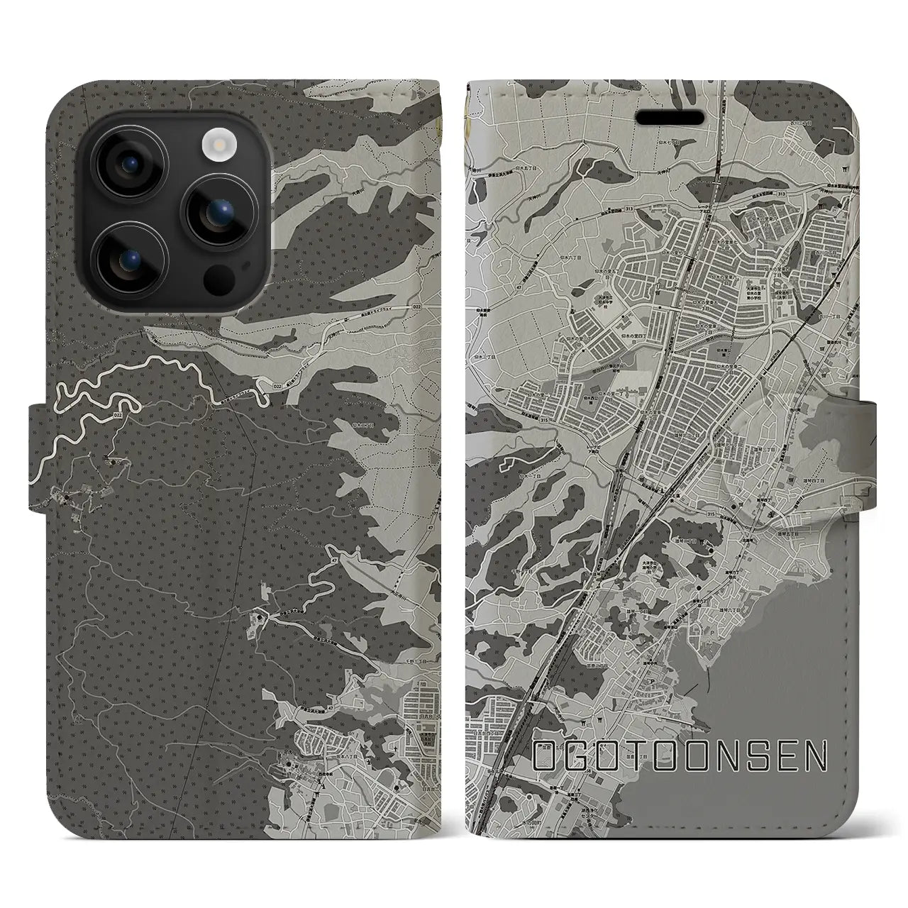 【おごと温泉(滋賀県)】地図柄iPhoneケース(手帳タイプ)モノトーン・iPhone 16 用