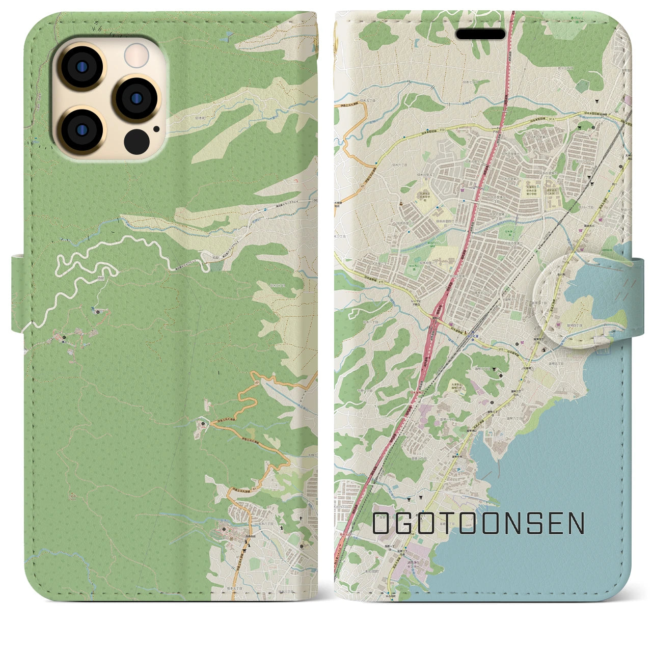 【おごと温泉(滋賀県)】地図柄iPhoneケース(手帳タイプ)