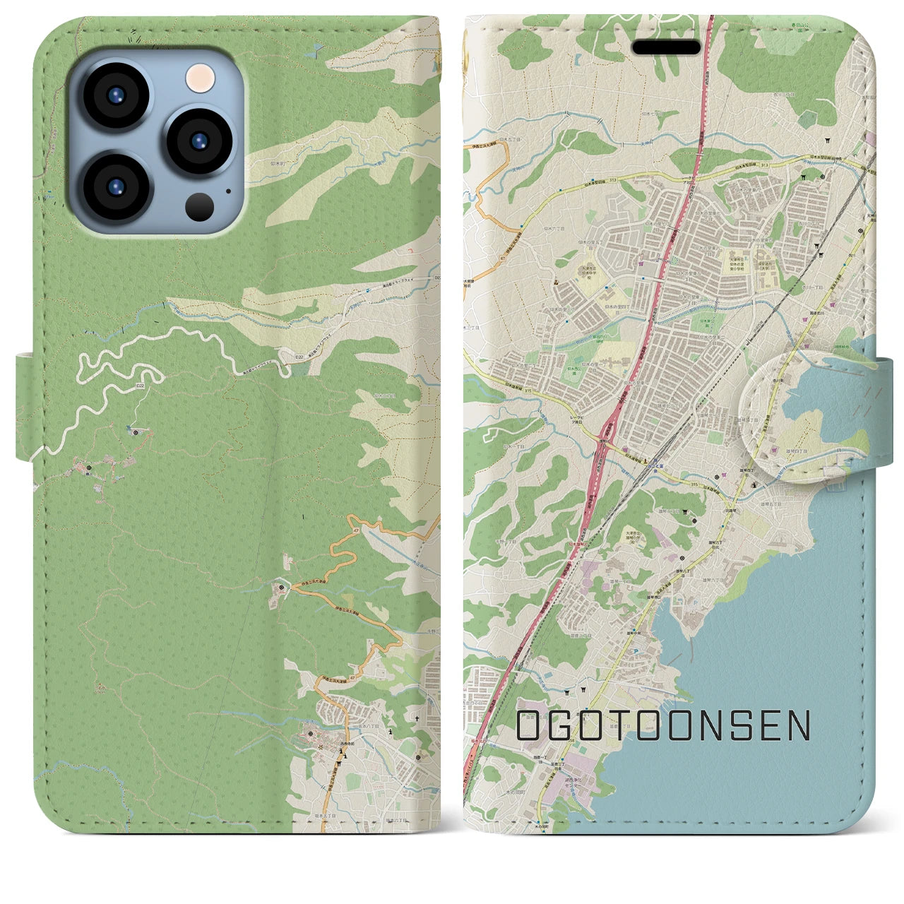 【おごと温泉(滋賀県)】地図柄iPhoneケース(手帳タイプ)