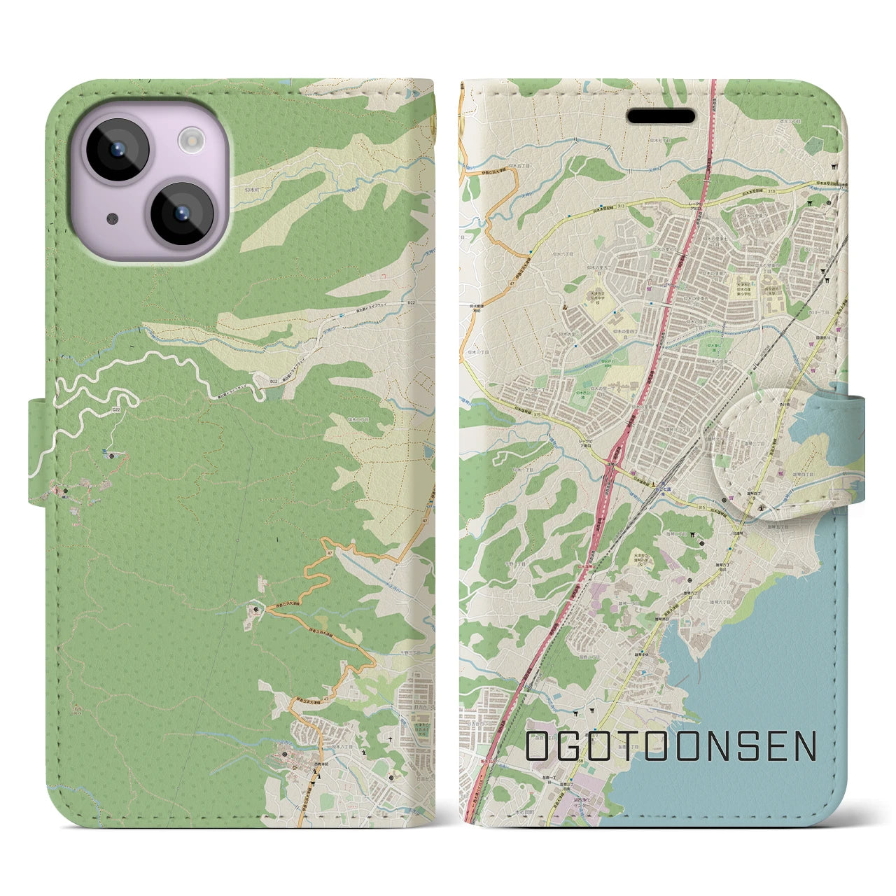 【おごと温泉(滋賀県)】地図柄iPhoneケース(手帳タイプ)