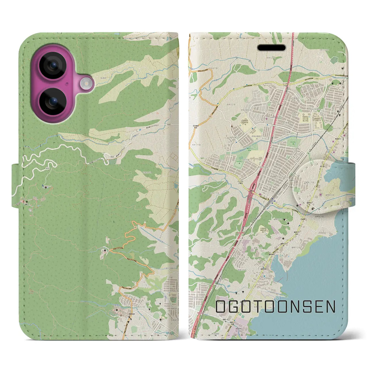 【おごと温泉(滋賀県)】地図柄iPhoneケース(手帳タイプ)