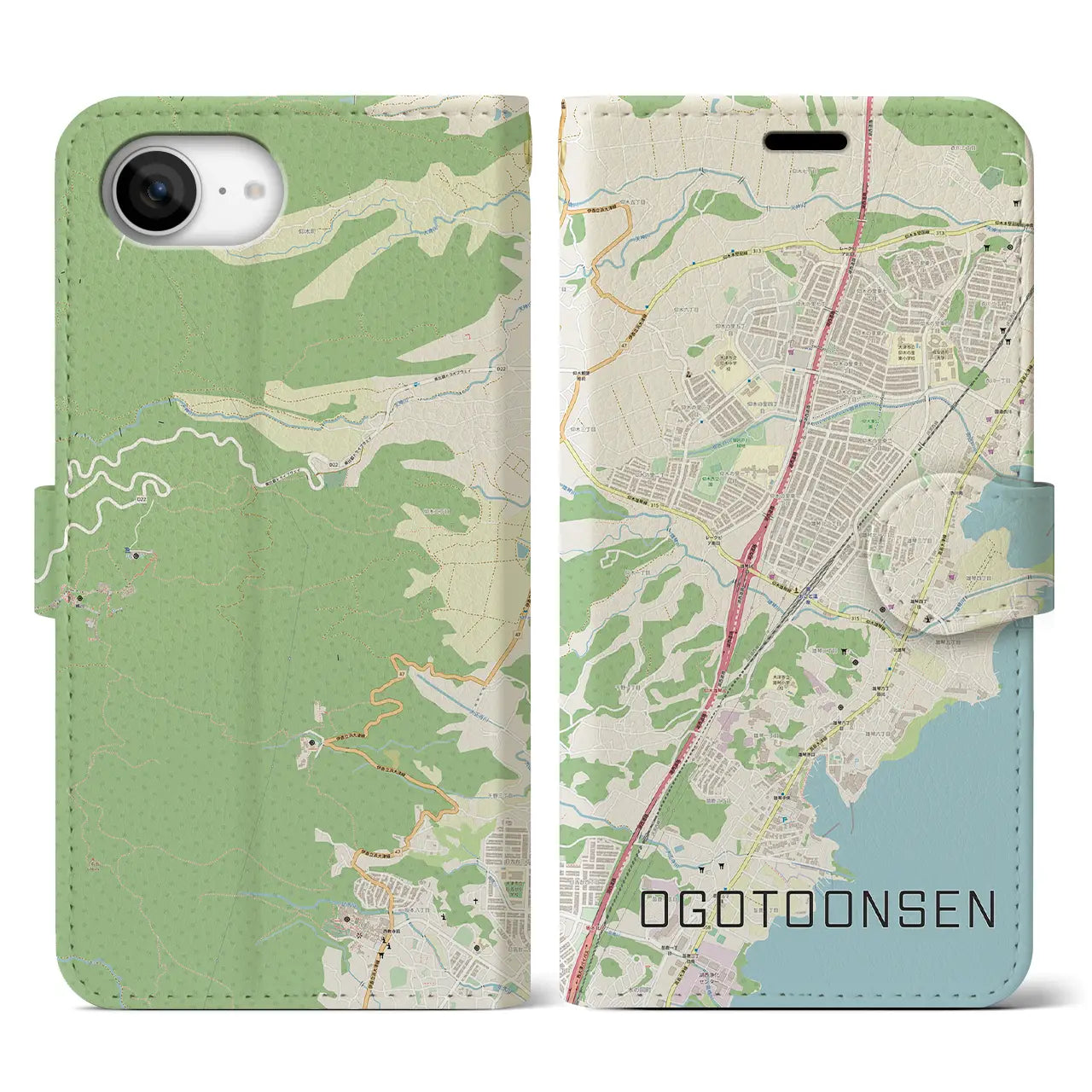 【おごと温泉(滋賀県)】地図柄iPhoneケース(手帳タイプ)