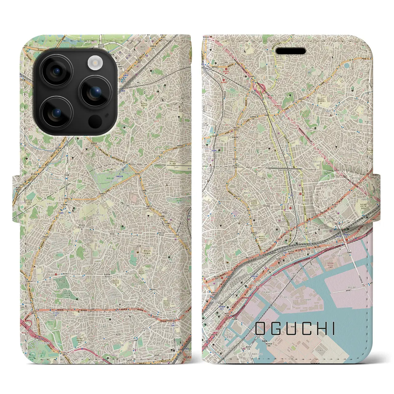 【大口(神奈川県)】地図柄iPhoneケース(手帳タイプ)ナチュラル・iPhone 16 用