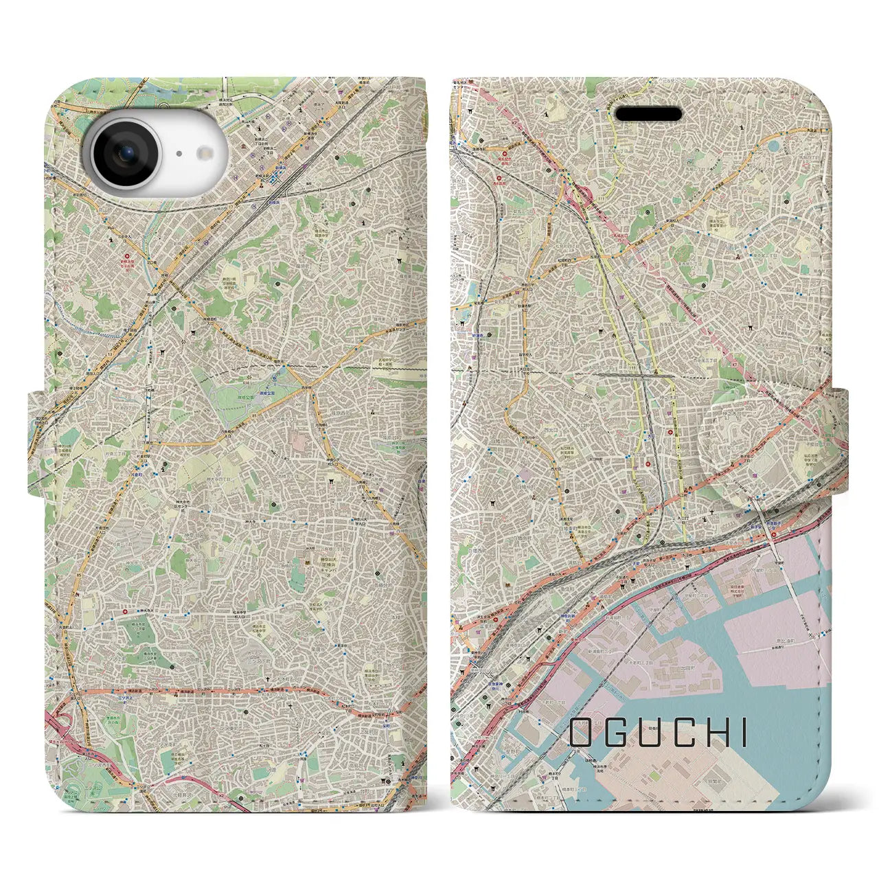 【大口(神奈川県)】地図柄iPhoneケース(手帳タイプ)