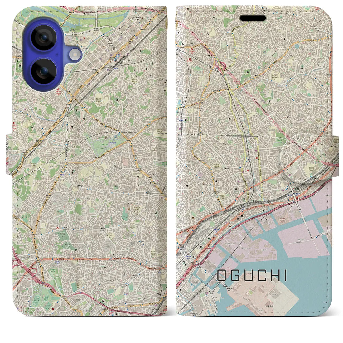 【大口(神奈川県)】地図柄iPhoneケース(手帳タイプ)ナチュラル・iPhone 16 Pro Max 用