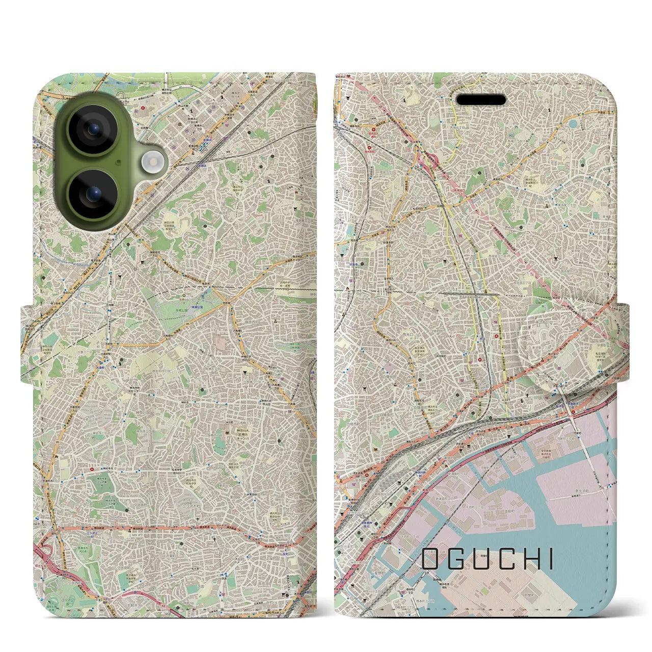 【大口(神奈川県)】地図柄iPhoneケース(手帳タイプ)