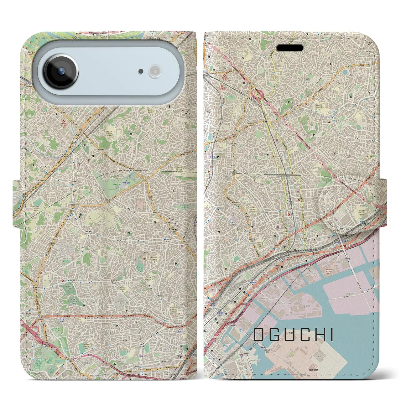 【大口(神奈川県)】地図柄iPhoneケース(手帳タイプ)ナチュラル・iPhone 17 Pro Max 用