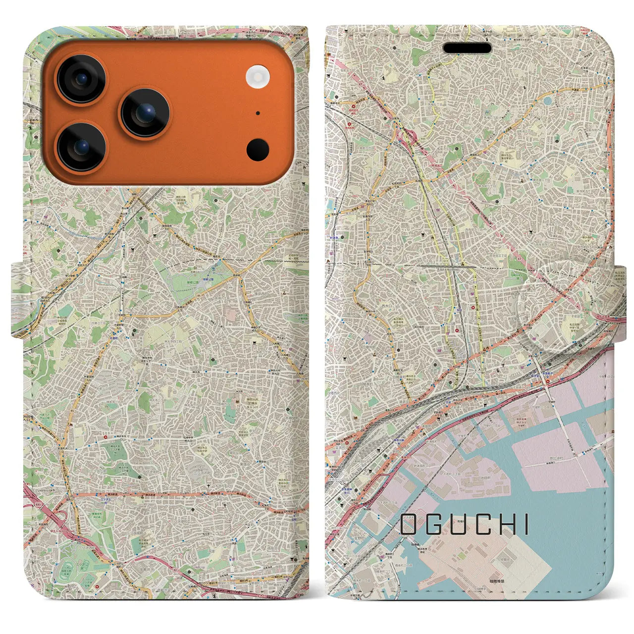【大口(神奈川県)】地図柄iPhoneケース(手帳タイプ)モノトーン・iPhone 17 Pro Max 用