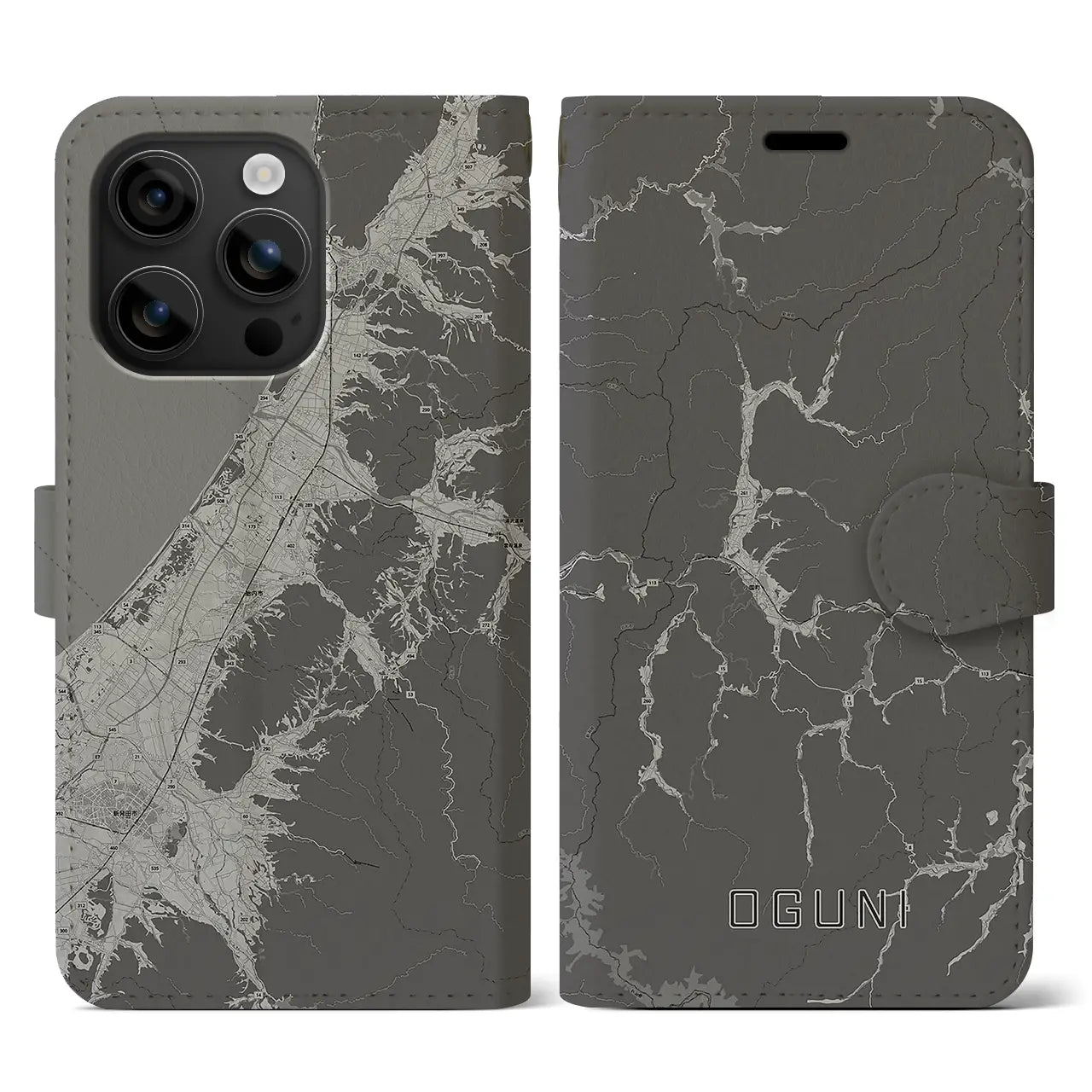 【小国(山形県)】地図柄iPhoneケース(手帳タイプ)モノトーン・iPhone 16 用