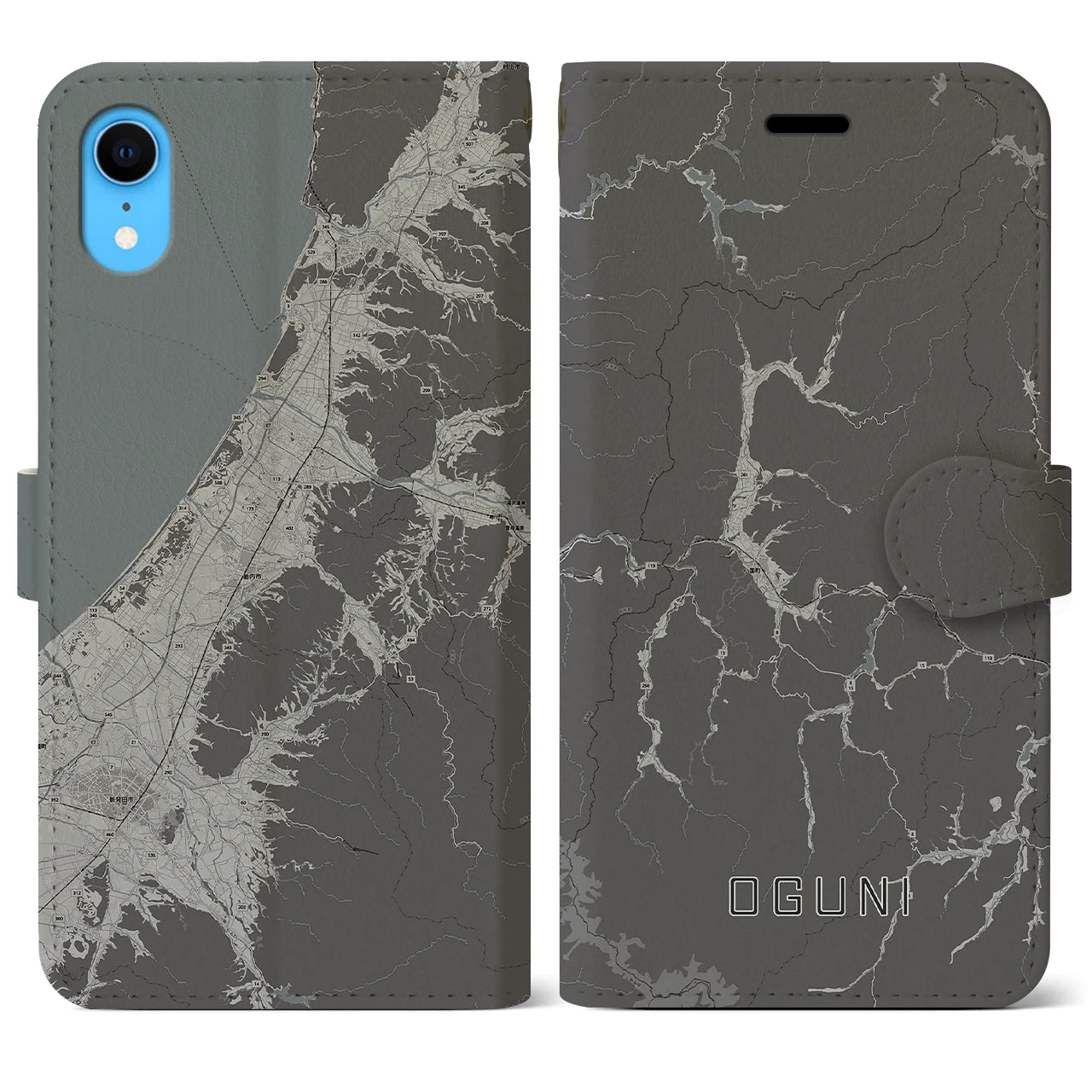 【小国(山形県)】地図柄iPhoneケース(手帳タイプ)モノトーン・iPhone XR 用