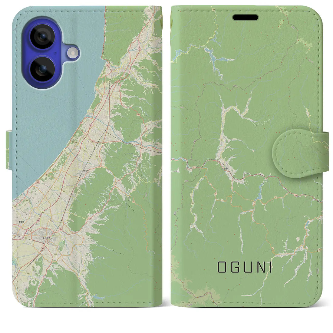 【小国(山形県)】地図柄iPhoneケース(手帳タイプ)ナチュラル・iPhone 16 Pro Max 用