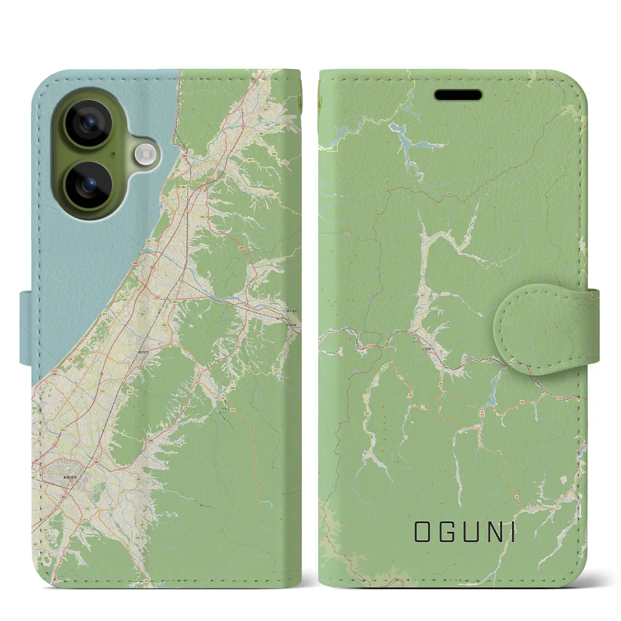 【小国(山形県)】地図柄iPhoneケース(手帳タイプ)ナチュラル・iPhone 17 Pro Max 用