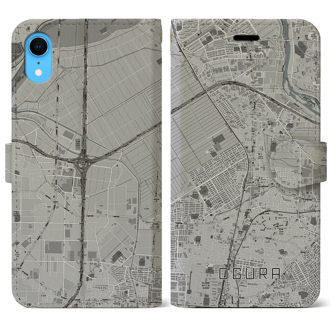 【小倉(京都府)】地図柄iPhoneケース(手帳タイプ)モノトーン・iPhone XR 用