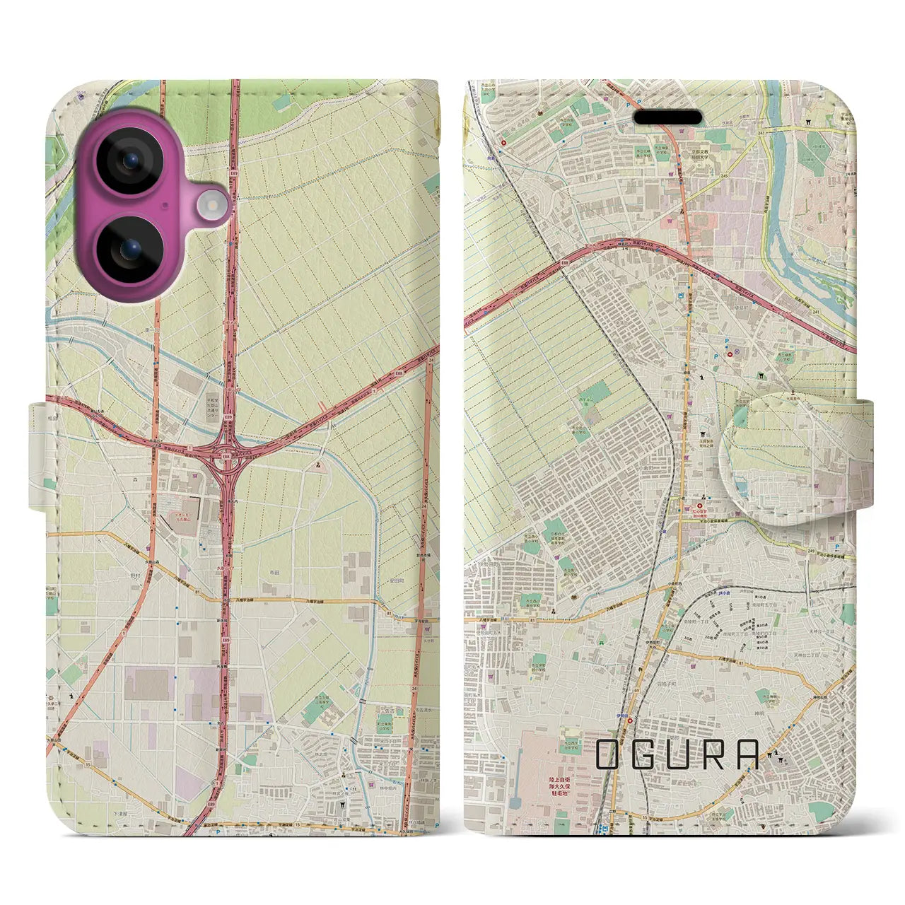 【小倉(京都府)】地図柄iPhoneケース(手帳タイプ)ナチュラル・iPhone 16 Pro 用