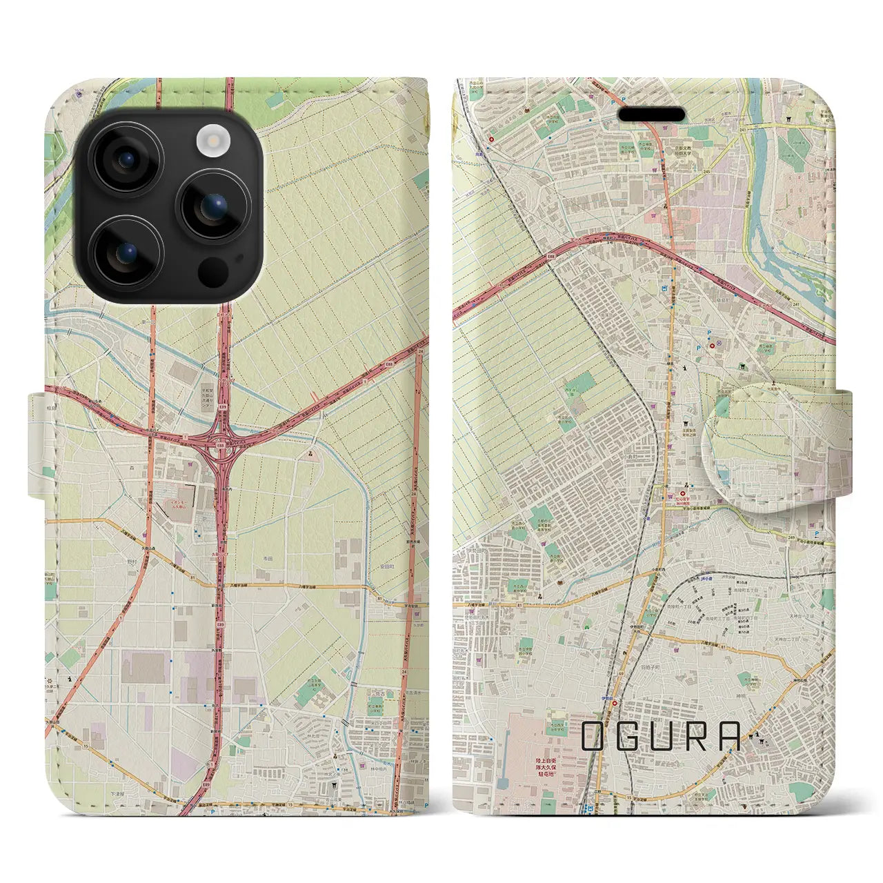【小倉(京都府)】地図柄iPhoneケース(手帳タイプ)ナチュラル・iPhone 16 用
