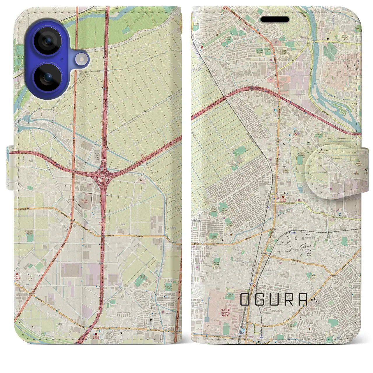 【小倉(京都府)】地図柄iPhoneケース(手帳タイプ)ナチュラル・iPhone 16 Pro Max 用