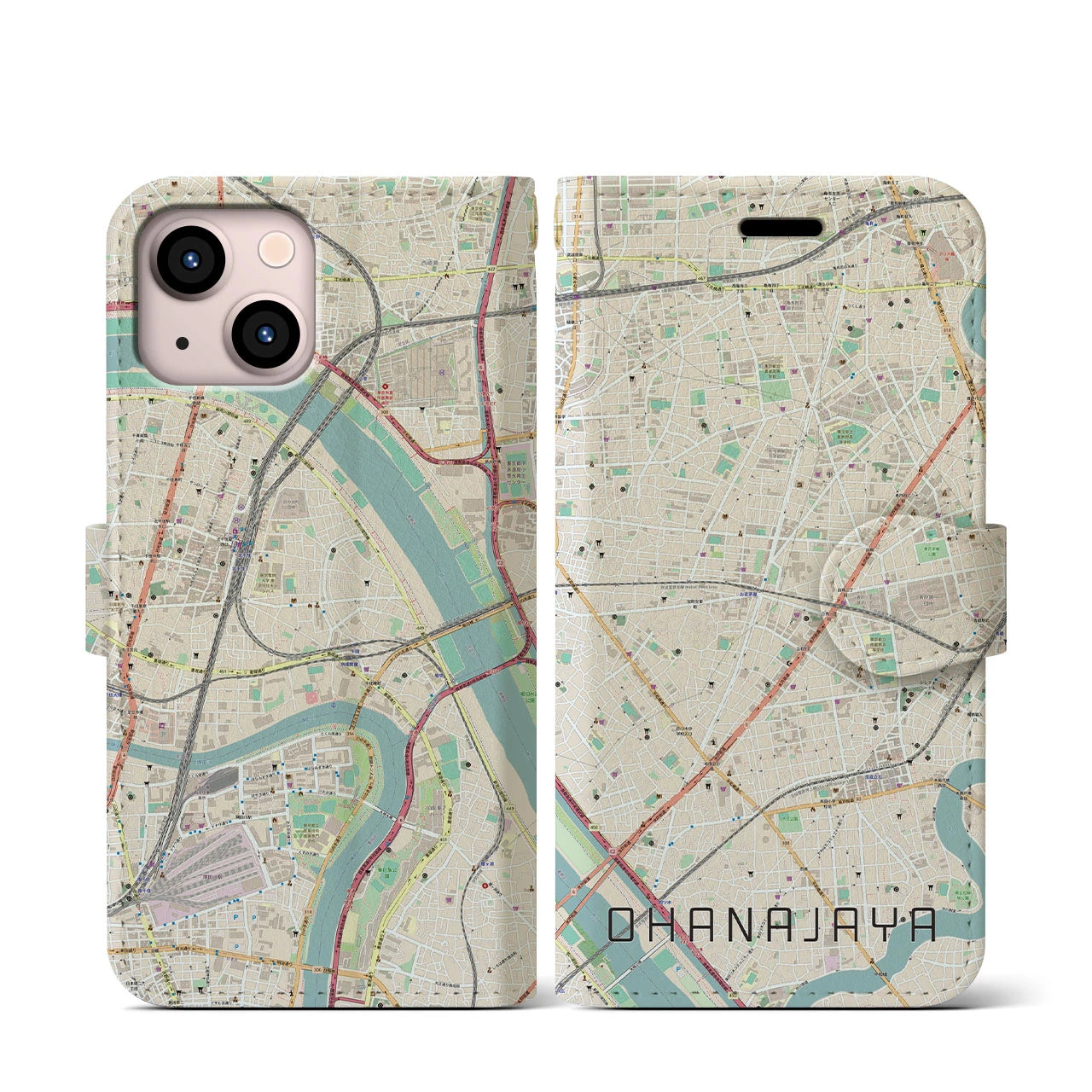 【お花茶屋(東京都)】地図柄iPhoneケース(手帳タイプ)