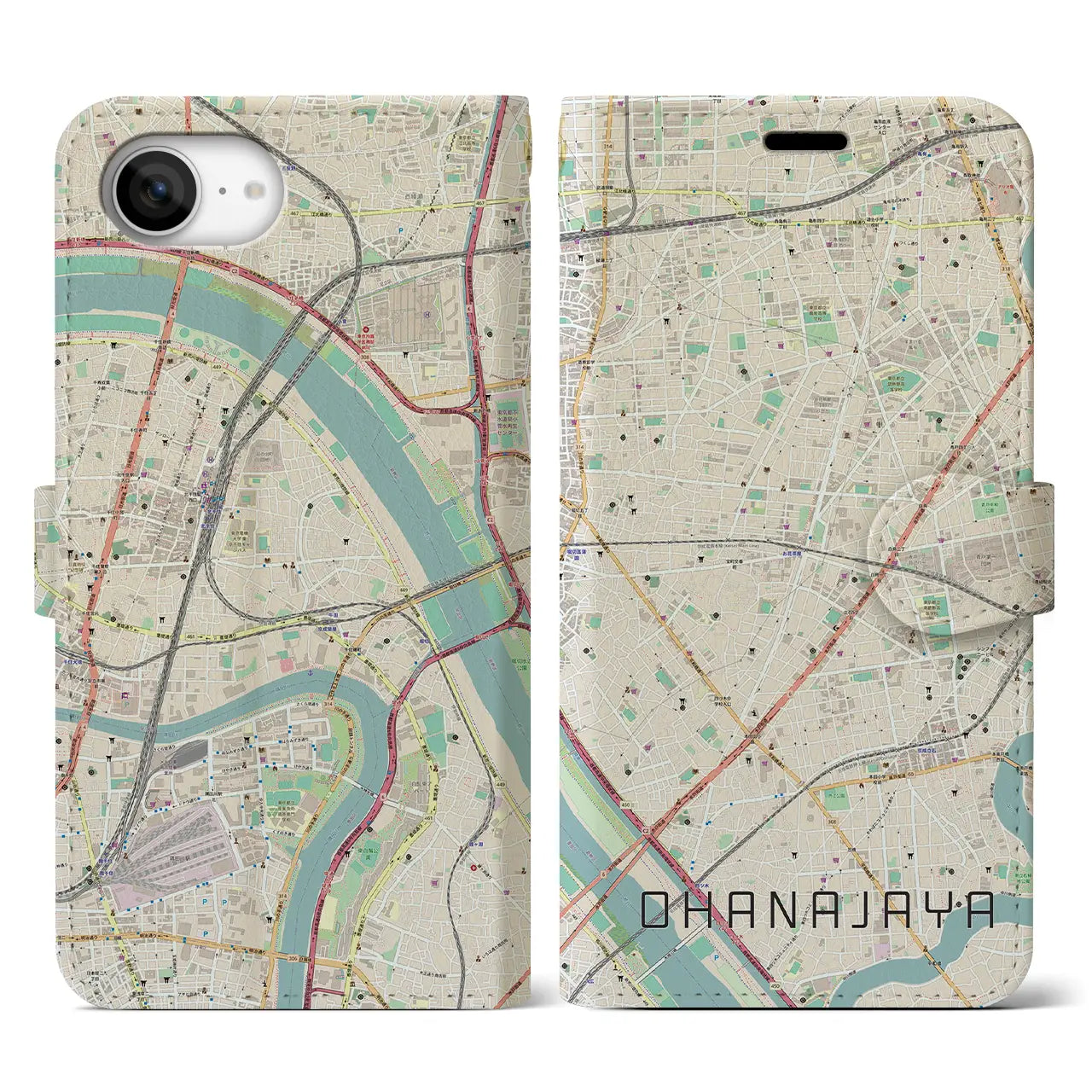 【お花茶屋(東京都)】地図柄iPhoneケース(手帳タイプ)