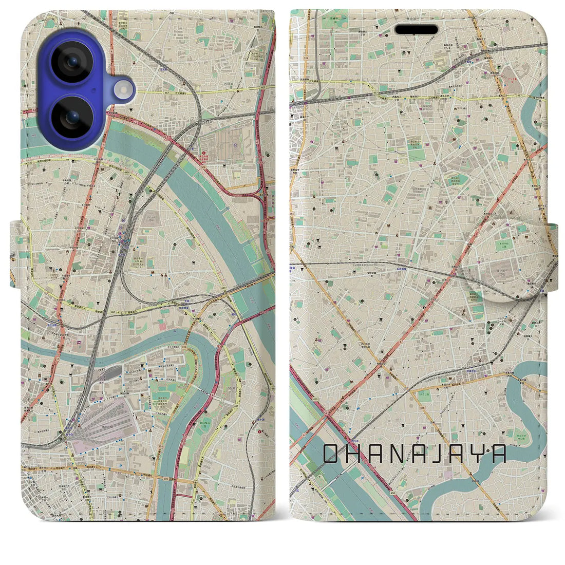 【お花茶屋(東京都)】地図柄iPhoneケース(手帳タイプ)ナチュラル・iPhone 16 Pro Max 用