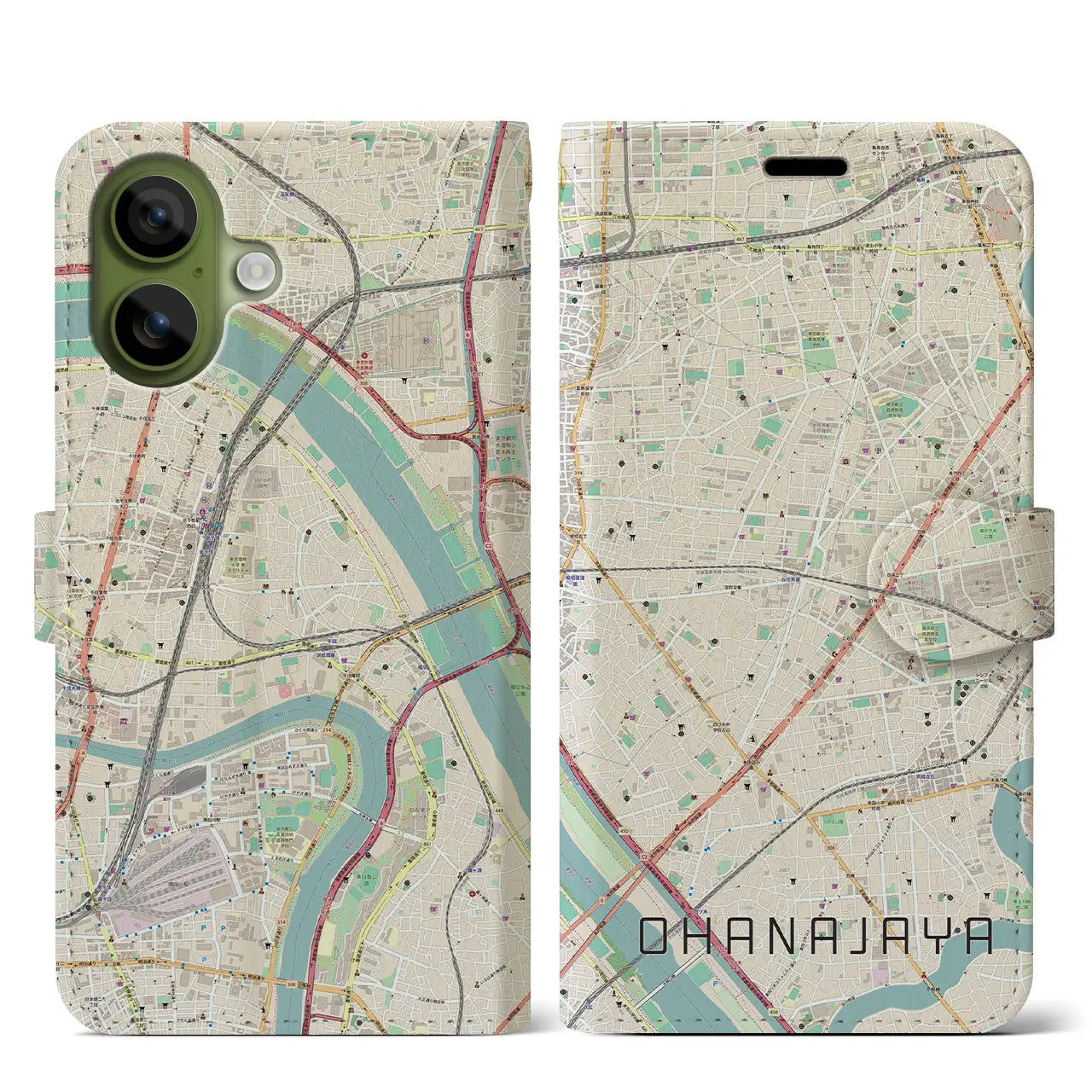 【お花茶屋(東京都)】地図柄iPhoneケース(手帳タイプ)