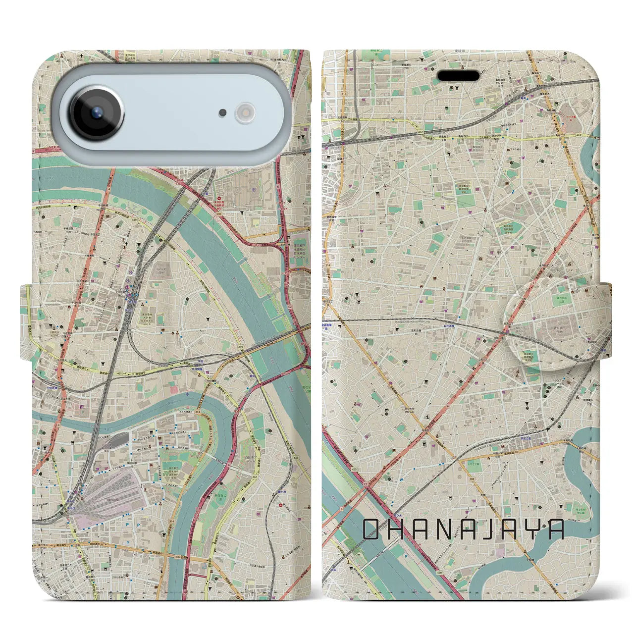 【お花茶屋(東京都)】地図柄iPhoneケース(手帳タイプ)モノトーン・iPhone 17 Pro Max 用