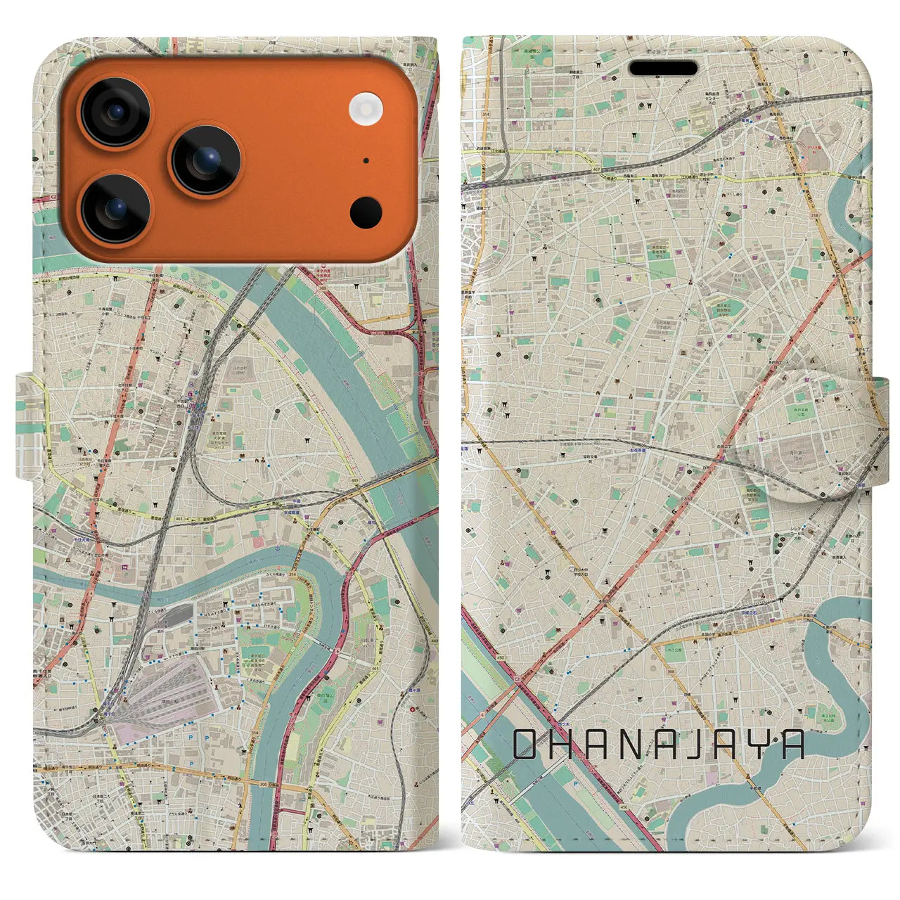 【お花茶屋(東京都)】地図柄iPhoneケース(手帳タイプ)